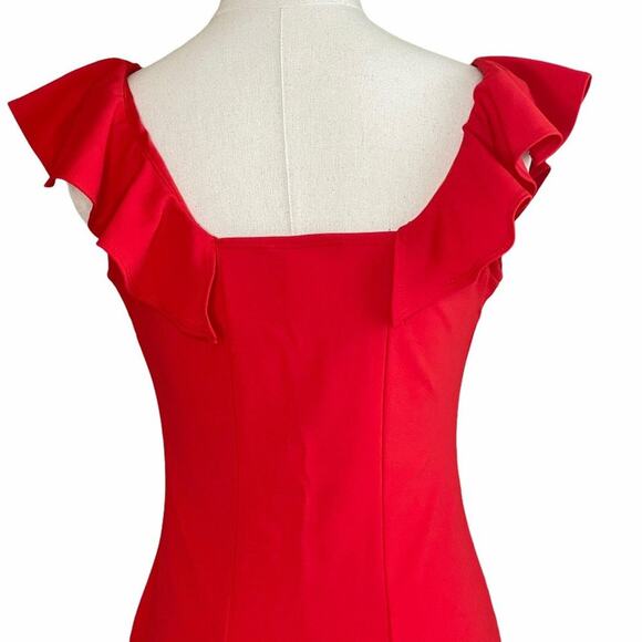 BLVD Red Bodycon Dress Scoop Neck Ruffled Straps Sleeveless Size M - Picture 5 of 6